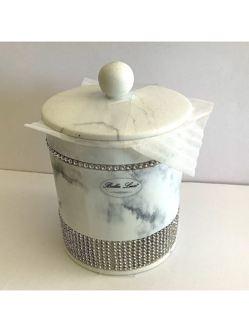 Bella Lux Bathroom Vanity Faux Marble Rhinestone Container New